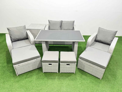 Fimous 8 Seater Patio Garden Furniture Sets With Dining Table Love Sofa Side Table 4 Stools Light Grey - image 1