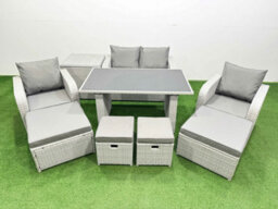 Fimous 8 Seater Patio Garden Furniture Sets With Dining Table Love Sofa Side Table 4 Stools Light Grey - thumbnail 1