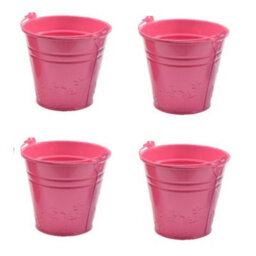 Decoris 4 X Childs Metal Bucket Planter Zinc Flower Pot Tin Pen Pot Craft Pot Bright Pink