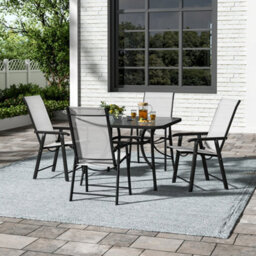 Breeins 5-Piece Black Garden Furniture Set Dining Set Square Umbrella Table And Folding Chairs For Patio Lounge Balcony 105Cm - thumbnail 1