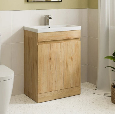 Affine 600mm Bathroom Vanity Unit Ceramic Basin Furniture Floorstanding Soft Close Oak - image 1