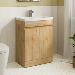 Affine 600mm Bathroom Vanity Unit Ceramic Basin Furniture Floorstanding Soft Close Oak - thumbnail 1