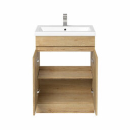 Affine 600mm Bathroom Vanity Unit Ceramic Basin Furniture Floorstanding Soft Close Oak - thumbnail 4