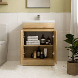 Affine 600mm Bathroom Vanity Unit Ceramic Basin Furniture Floorstanding Soft Close Oak - thumbnail 2