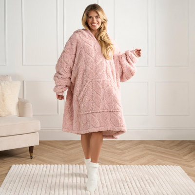 OHS Oversized Hoodie Blanket Giant Fleece Supersoft Braided Wearable Throw, Blush - image 1