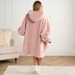 OHS Oversized Hoodie Blanket Giant Fleece Supersoft Braided Wearable Throw, Blush - thumbnail 2