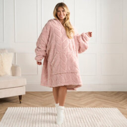 OHS Oversized Hoodie Blanket Giant Fleece Supersoft Braided Wearable Throw, Blush - thumbnail 1