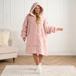 OHS Oversized Hoodie Blanket Giant Fleece Supersoft Braided Wearable Throw, Blush - thumbnail 3