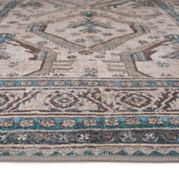 Loomed Beige Grey Traditional Bordered Medallion Washable Long Runner Rug 80Cm X 300Cm - thumbnail 4