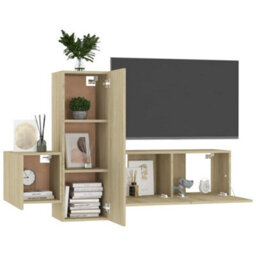 Berkfield 3 Piece Tv Cabinet Set Sonoma Oak Engineered Wood - thumbnail 3