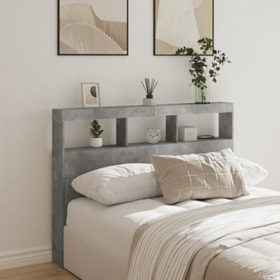 Berkfield Headboard Cabinet With Led Concrete Grey 140X17X102 Cm - image 1