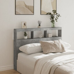 Berkfield Headboard Cabinet With Led Concrete Grey 140X17X102 Cm - thumbnail 1