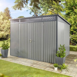 Stone Garden 10X8Ft Large Steel Shed In Grey, 12,800L Capacity, Double Doors, Shelves, Tool Hangers, Lock & Ventilation - thumbnail 8