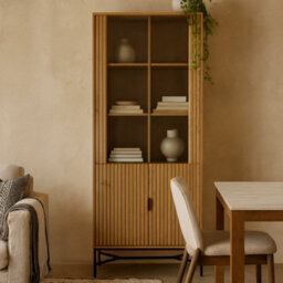 Wyld Haus Brisbane Slatted Wild Oak Display Cabinet 4 Doors 6 Shelves - thumbnail 1