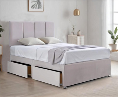 Comfort Silver 5Ft King Size Plush Divan Bed With Spring Memory Foam Mattress 20 Inch Headboard And Drawers