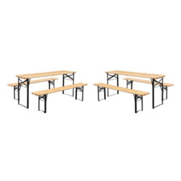 Sweeek - Folding Reception Table Made Of Fir Wood With 2 Benches (Set Of 2), Bayonne, Natural, 177X49.5X75.5 Cm - thumbnail 2