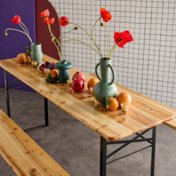 Sweeek - Folding Reception Table Made Of Fir Wood With 2 Benches (Set Of 2), Bayonne, Natural, 177X49.5X75.5 Cm - thumbnail 3