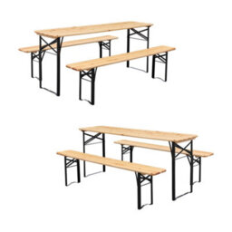 Sweeek - Folding Reception Table Made Of Fir Wood With 2 Benches (Set Of 2), Bayonne, Natural, 177X49.5X75.5 Cm - thumbnail 5