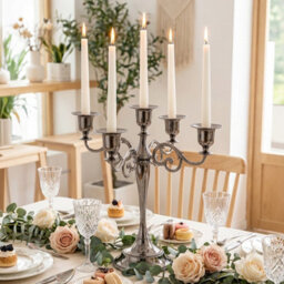 Living And Home 5 Arm Vintage Electroplated Metal Candelabra Stable Iron Candle Holder For Wedding Dinner Decor