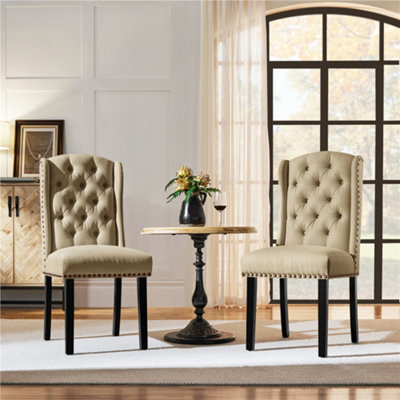 Yaheetech Khaki Set Of 2 Button Tufted Dining Chairs With Wing Design - image 1