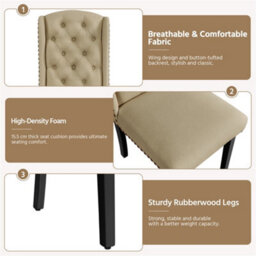Yaheetech Khaki Set Of 2 Button Tufted Dining Chairs With Wing Design - thumbnail 5