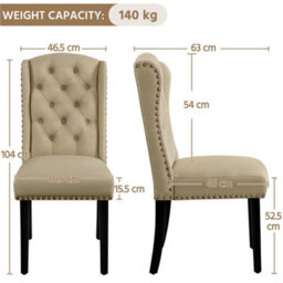 Yaheetech Khaki Set Of 2 Button Tufted Dining Chairs With Wing Design - thumbnail 3