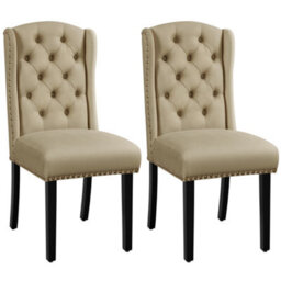 Yaheetech Khaki Set Of 2 Button Tufted Dining Chairs With Wing Design - thumbnail 2