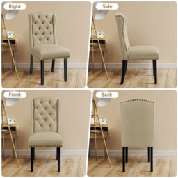 Yaheetech Khaki Set Of 2 Button Tufted Dining Chairs With Wing Design - thumbnail 8