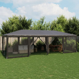 Walplus Party Tent Garden Gazebo Canopy With 12 Mesh Sidewalls Anthracite 8X4 M Hdpe - thumbnail 1