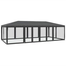 Walplus Party Tent Garden Gazebo Canopy With 12 Mesh Sidewalls Anthracite 8X4 M Hdpe - thumbnail 2