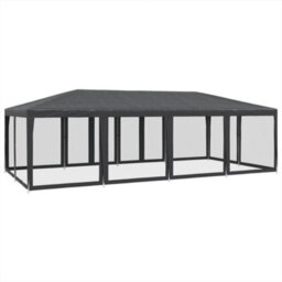 Walplus Party Tent Garden Gazebo Canopy With 12 Mesh Sidewalls Anthracite 8X4 M Hdpe - thumbnail 5