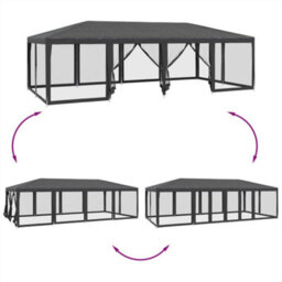 Walplus Party Tent Garden Gazebo Canopy With 12 Mesh Sidewalls Anthracite 8X4 M Hdpe - thumbnail 6