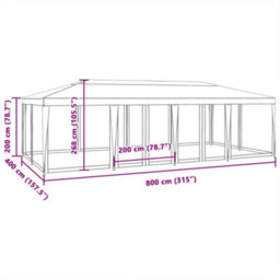 Walplus Party Tent Garden Gazebo Canopy With 12 Mesh Sidewalls Anthracite 8X4 M Hdpe - thumbnail 8
