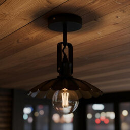 Black Ceiling Light With Adjustable Swivel Lamp Head  22Cm Metal Umbrella Lampshade E27 Holder Vintage Flush Mount Fixture - thumbnail 5