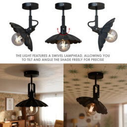 Black Ceiling Light With Adjustable Swivel Lamp Head  22Cm Metal Umbrella Lampshade E27 Holder Vintage Flush Mount Fixture - thumbnail 7