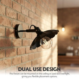 Black Ceiling Light With Adjustable Swivel Lamp Head  22Cm Metal Umbrella Lampshade E27 Holder Vintage Flush Mount Fixture - thumbnail 2