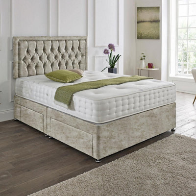 Dining Tables Lisbon Matching Headboard Divan Set, 2 Drawer On Same Side With Sprung 1500 Comfort Mattress - Crushed Champagne - Double - image 1