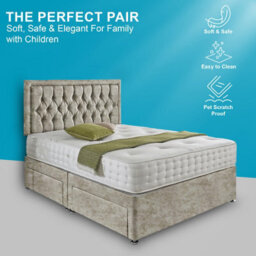 Dining Tables Lisbon Matching Headboard Divan Set, 2 Drawer On Same Side With Sprung 1500 Comfort Mattress - Crushed Champagne - Double - thumbnail 2