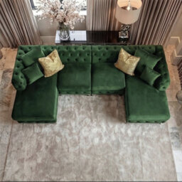 Monaco 4 Seater Chesterfield Chaise Sofa Green Velvet U Shaped Chaise- Deep Buttoned Cushions Upholstery Couch Lounge - thumbnail 4