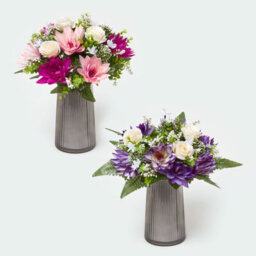 Homescapes Set Of 2 Artificial Pink & Purple Handcrafted Rose & Lotus Flower Bouquets, 35 X 30 Cm - thumbnail 2