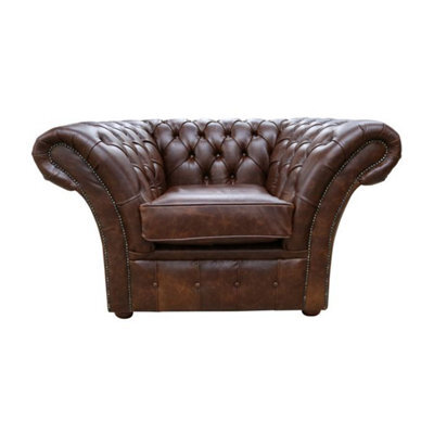 Chesterfield Club Chair New England Texas Brown Leather In Balmoral Style - image 1