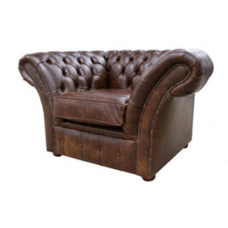 Chesterfield Club Chair New England Texas Brown Leather In Balmoral Style - thumbnail 3