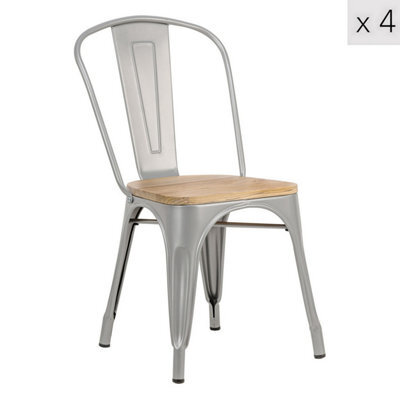 Nordlys Set Of 4 Metal And Gray Wood Dining Chairs Modern Design Style Dining Room - image 1
