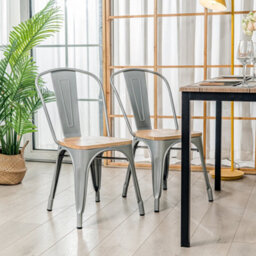 Nordlys Set Of 4 Metal And Gray Wood Dining Chairs Modern Design Style Dining Room - thumbnail 3