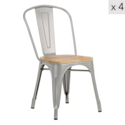 Nordlys Set Of 4 Metal And Gray Wood Dining Chairs Modern Design Style Dining Room - thumbnail 1