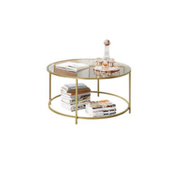 Modcraft Round Glass Coffee Table With Gold Metal Frame - Modern Living Room Centre Table - thumbnail 8