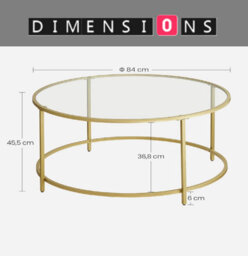 Modcraft Round Glass Coffee Table With Gold Metal Frame - Modern Living Room Centre Table - thumbnail 5