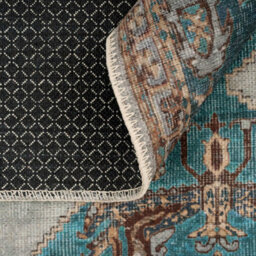 Loomed Distressed Teal Blue Beige Persian Style Washable Non Slip Rug 200X290Cm - thumbnail 6