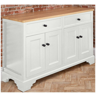 Homestylestore 1210mm Antique White And Oak Bathroom Vanity Unit With Black Round Handles - image 1