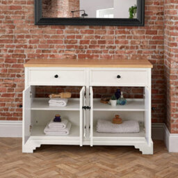 Homestylestore 1210mm Antique White And Oak Bathroom Vanity Unit With Black Round Handles - thumbnail 4